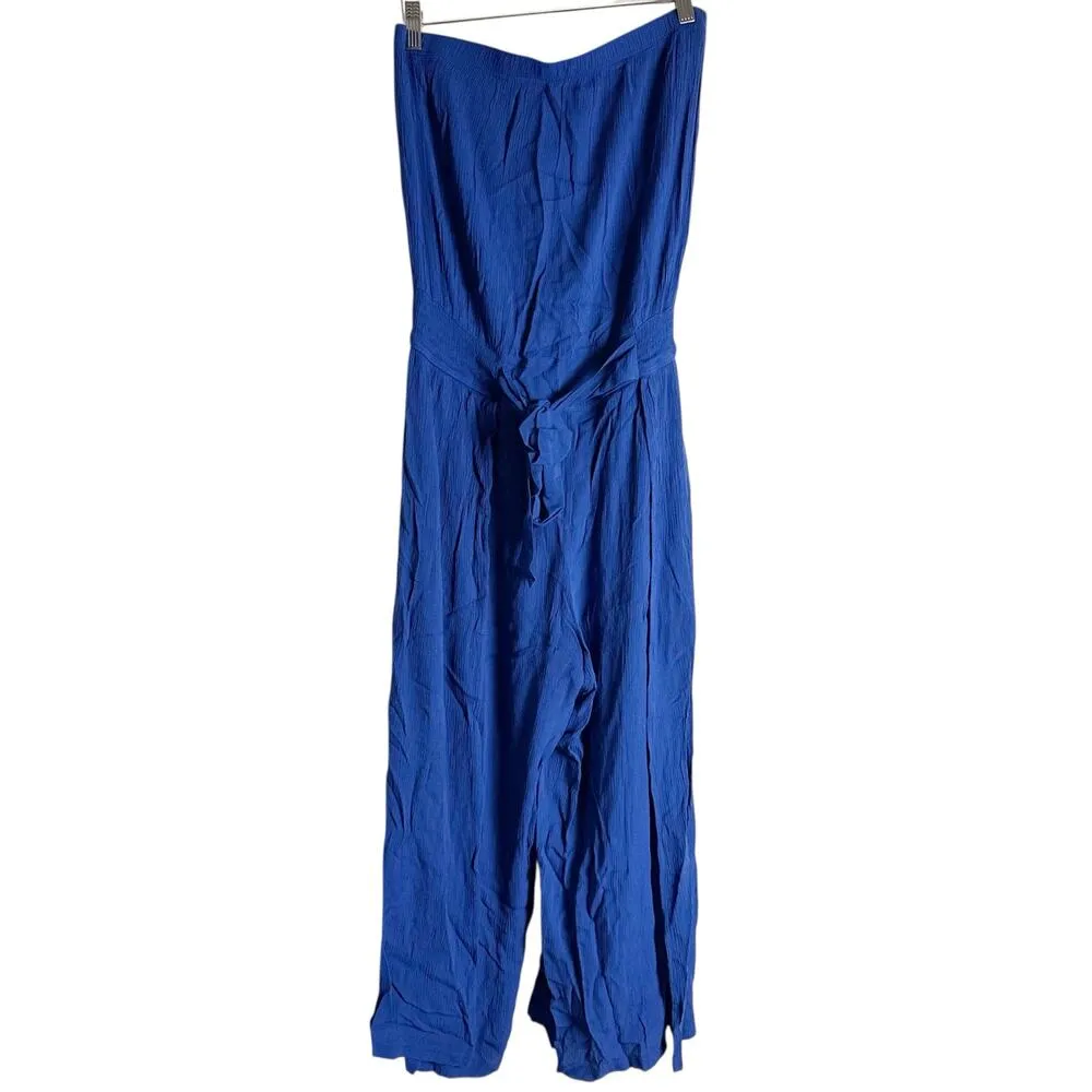 Becca Ponza Blue Strapless Cropped Wide Leg Beach Coverup Jumpsuit Size Large - Image 3