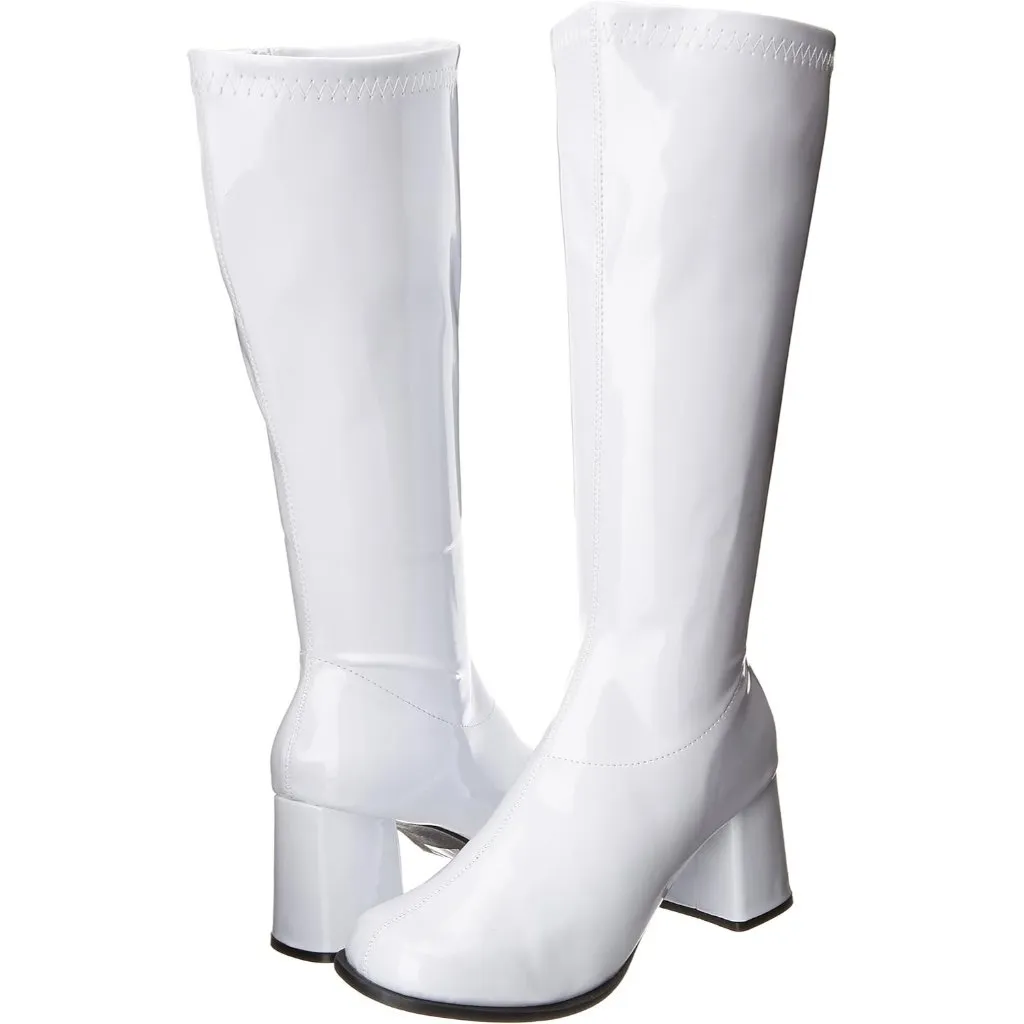 ⚡Women's White Gogo Pull Up Boot Stacked Heel Inner Zipper Retro Knee High Boot Size 11 - Image 7