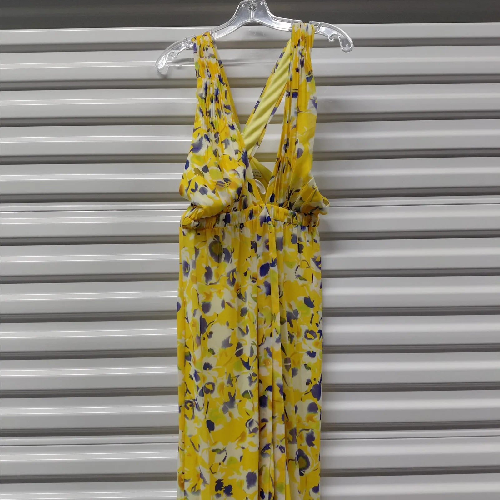 Mac Duggal Womens Halter Neck Wide Leg Jumpsuit Sz 4 Yellow Floral Resort Chic - Image 6