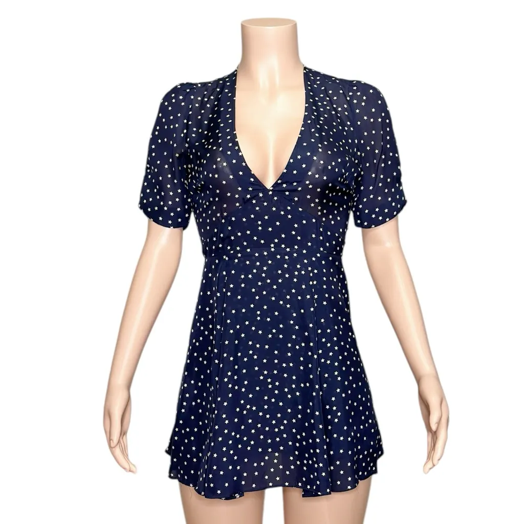 RÉALISATION PAR Ozzie Silk Mini Dress, Navy Star, XS - Image 5