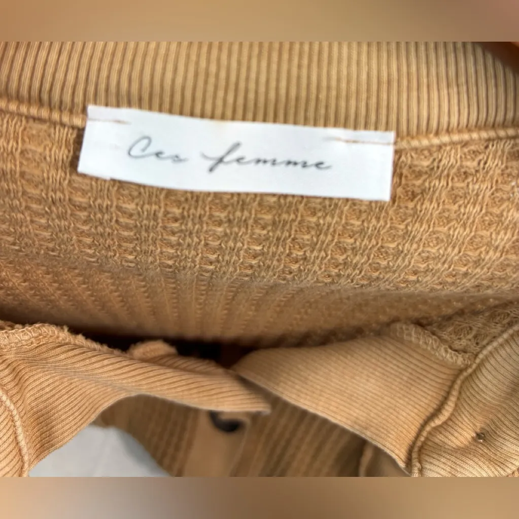 Cedar femme L Cotton Pocketed Golden Tan Waffle Knit Popover Top Size L - Image 6