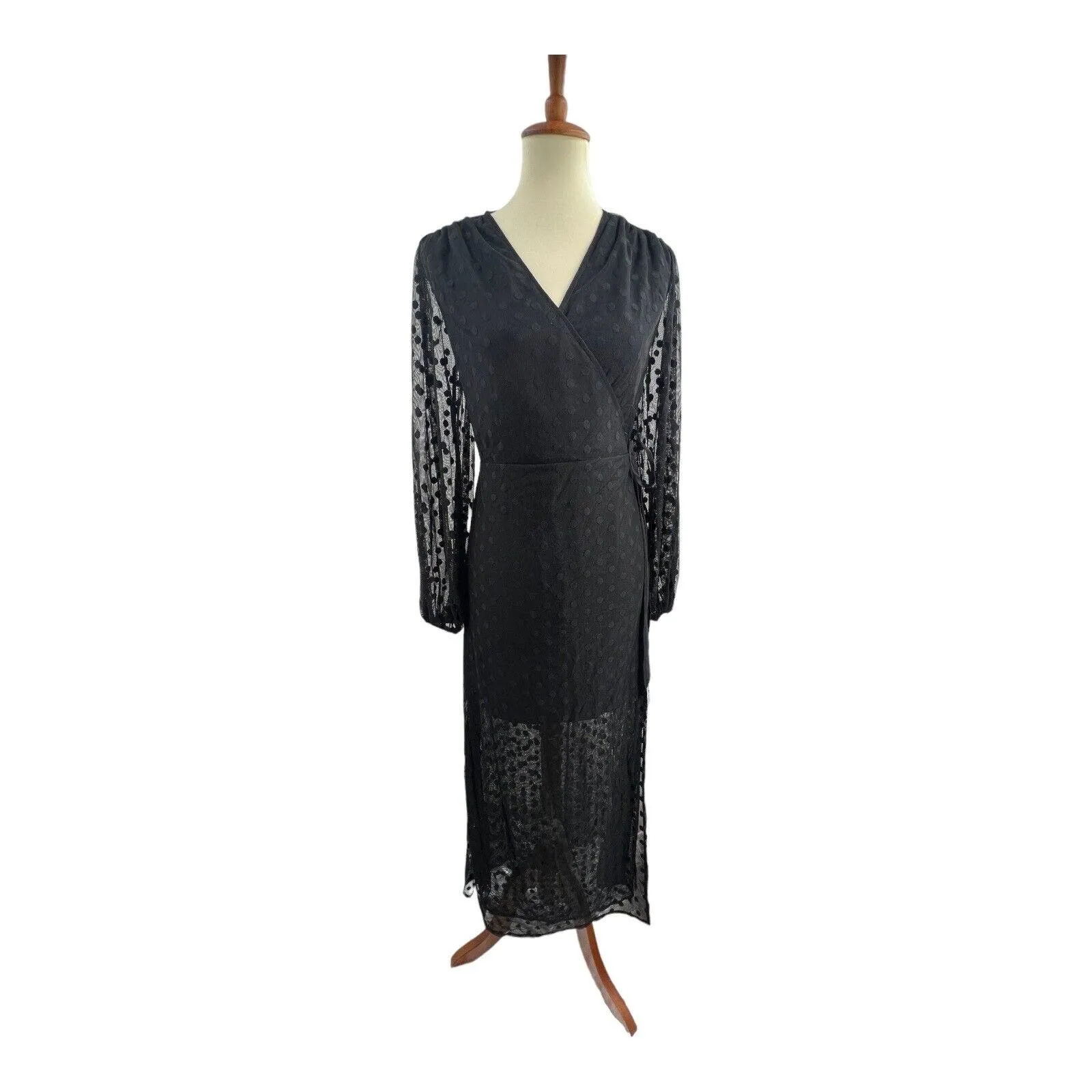 Yumi Kim Wicked Game Wrap Maxi‎ Dress Swiss Dot Black Small New - Image 2