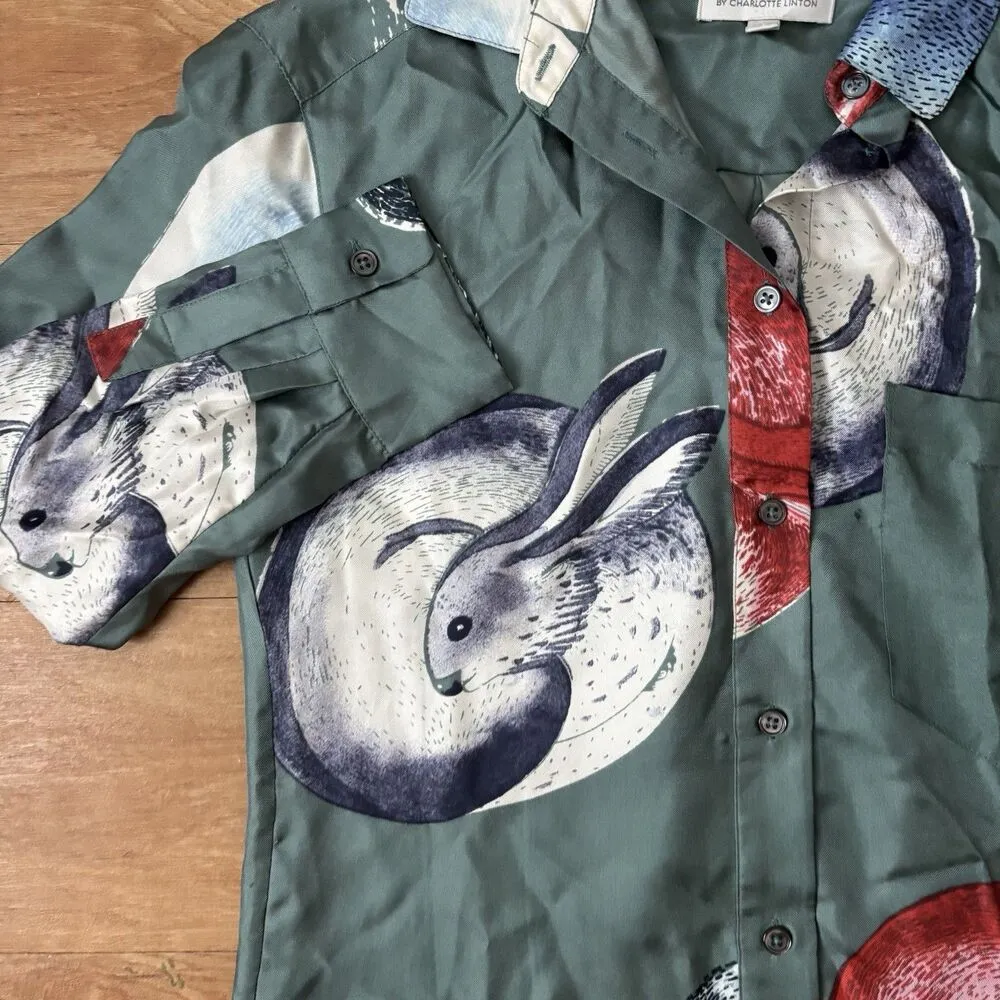 Anthropologie Zoologist Dress Size 2 Rabbit 100% Silk Charlotte Linton Blue - Image 5