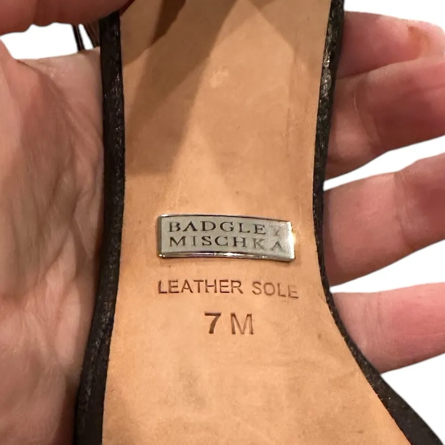 BADGLEY MISCHSKA COPPER BROWN SHIMMER ANKLE STRAP STILETTOS LEATHER SHOES 7 - Image 9