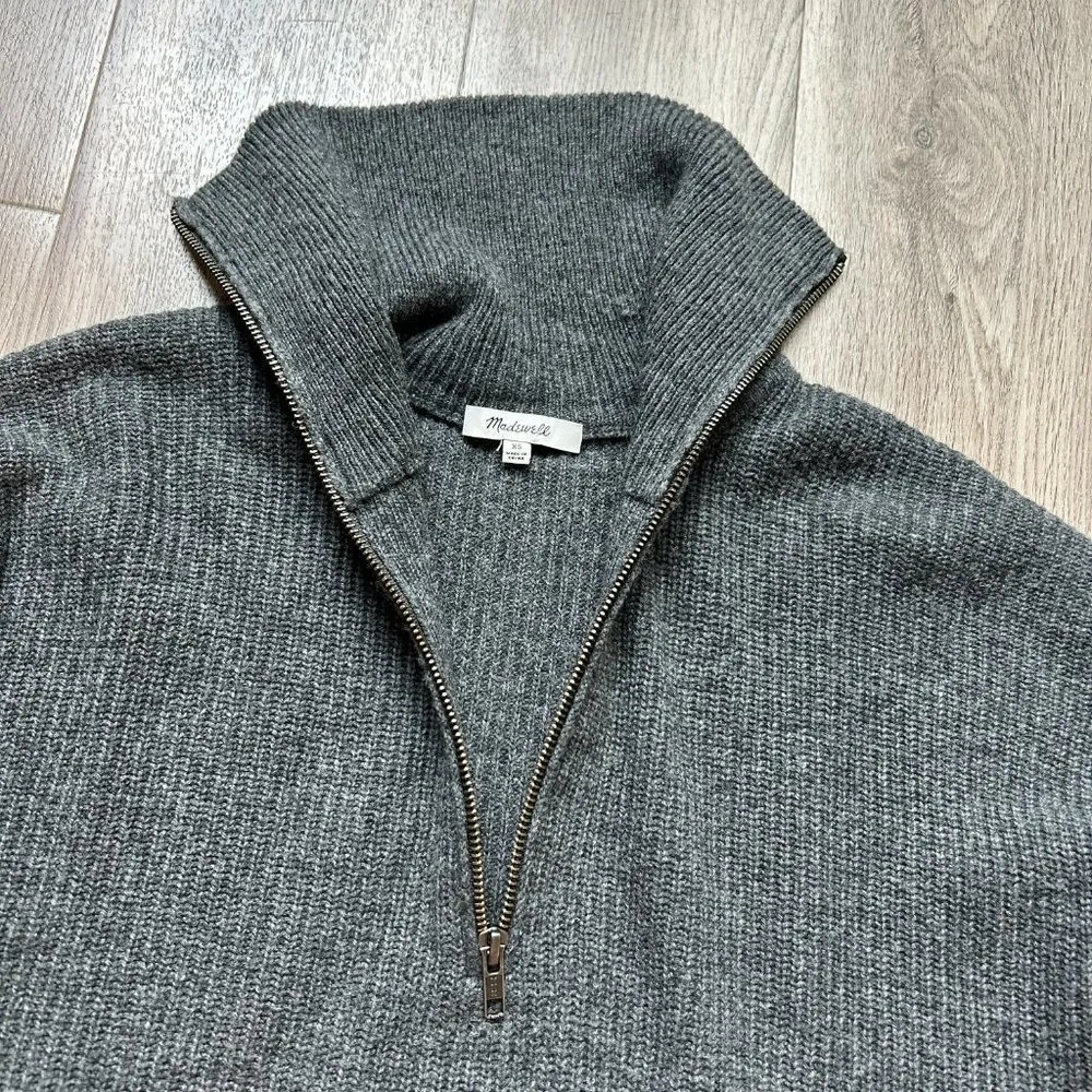 Madewell Merino Wool Blend Glenbrook Half-Zip Pullover Sweater Charcoal Gray XS - Image 5