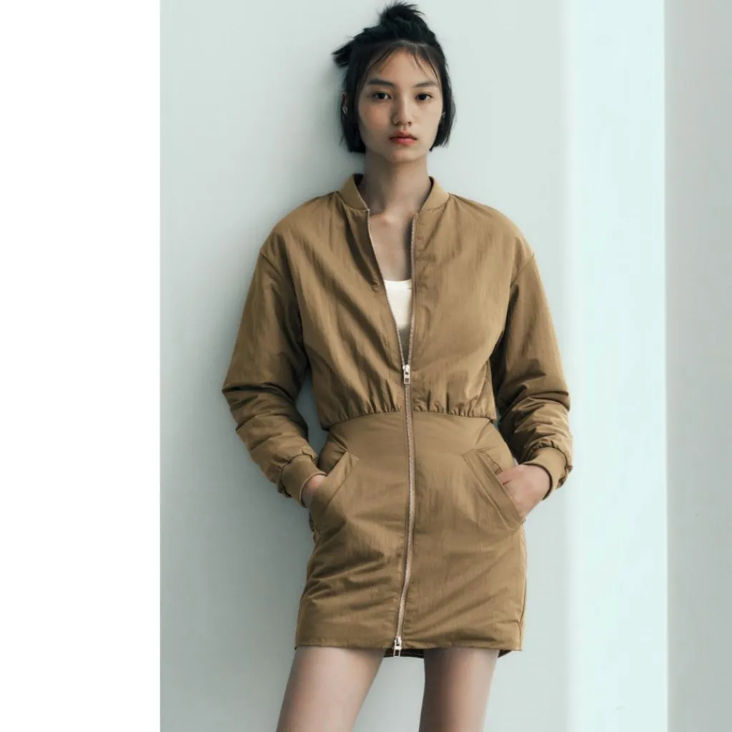 NWOT ZARA SHORT BOMBER DRESS Olive Green Bloggers Fave - Image 4