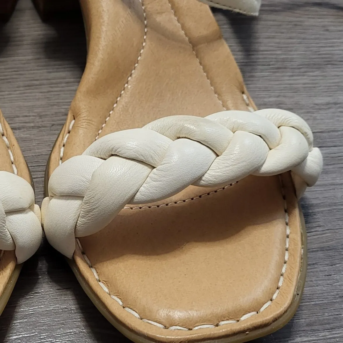 Born Cream Leather Braided Strap Block Heel Sandals Comfort Casual Women Size 11 White - Image 4