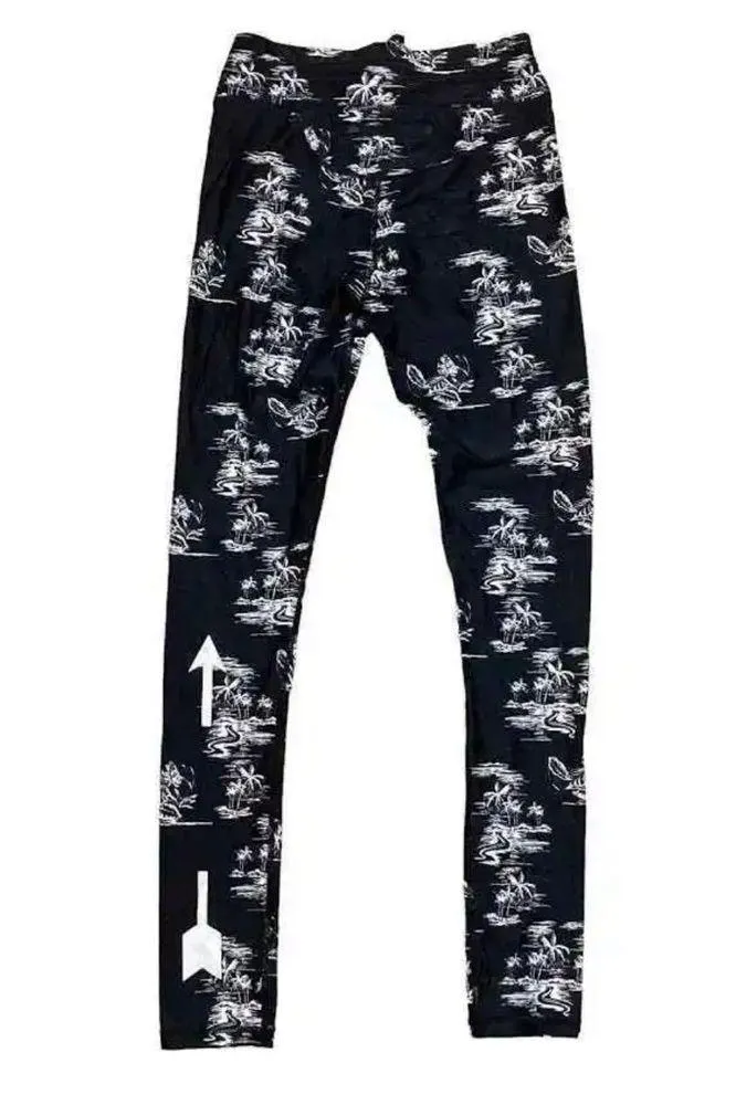 The Upside High Waist Drawstring Yoga Stretch Elastic Waist Leggings Palm Trees Black Size 8 - Image 2