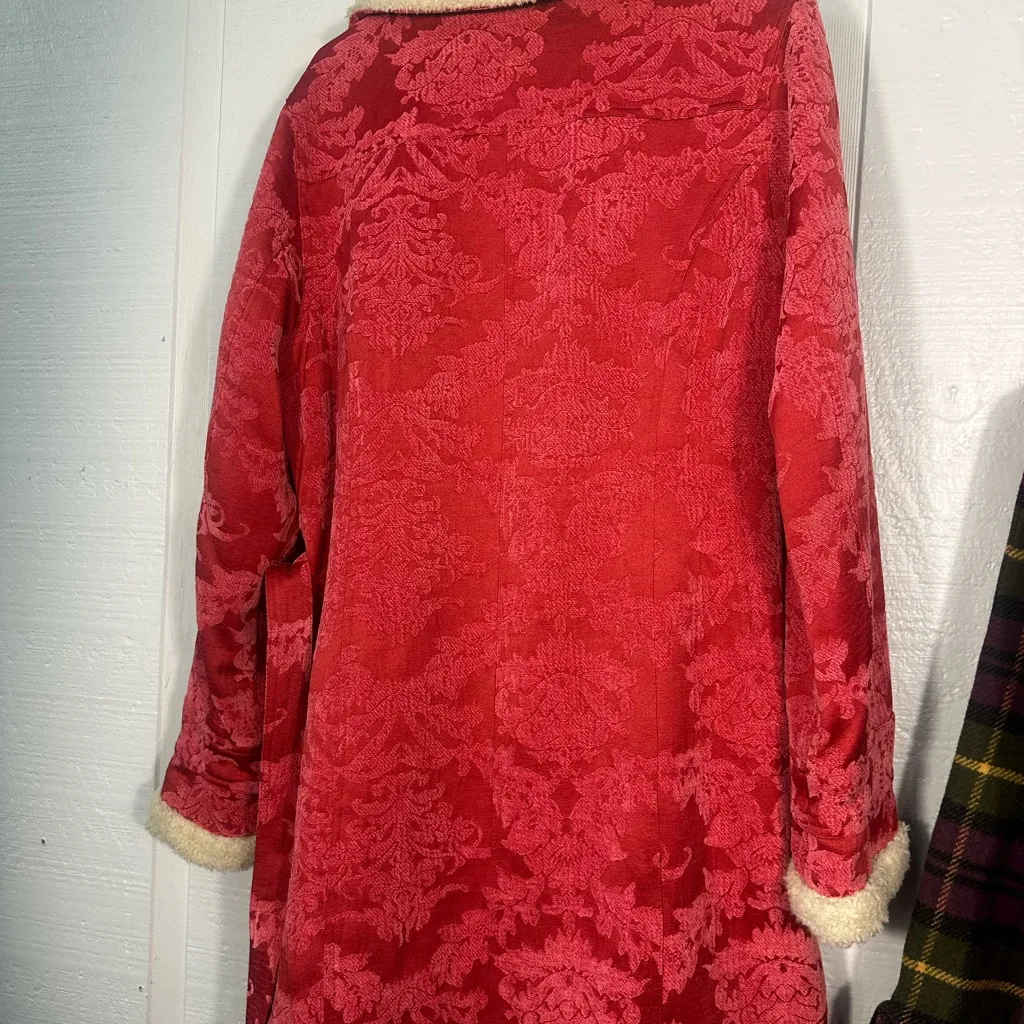 Ruff Hewn Vintage Red Jacquard Belted Coat Size Large EUC - Image 10