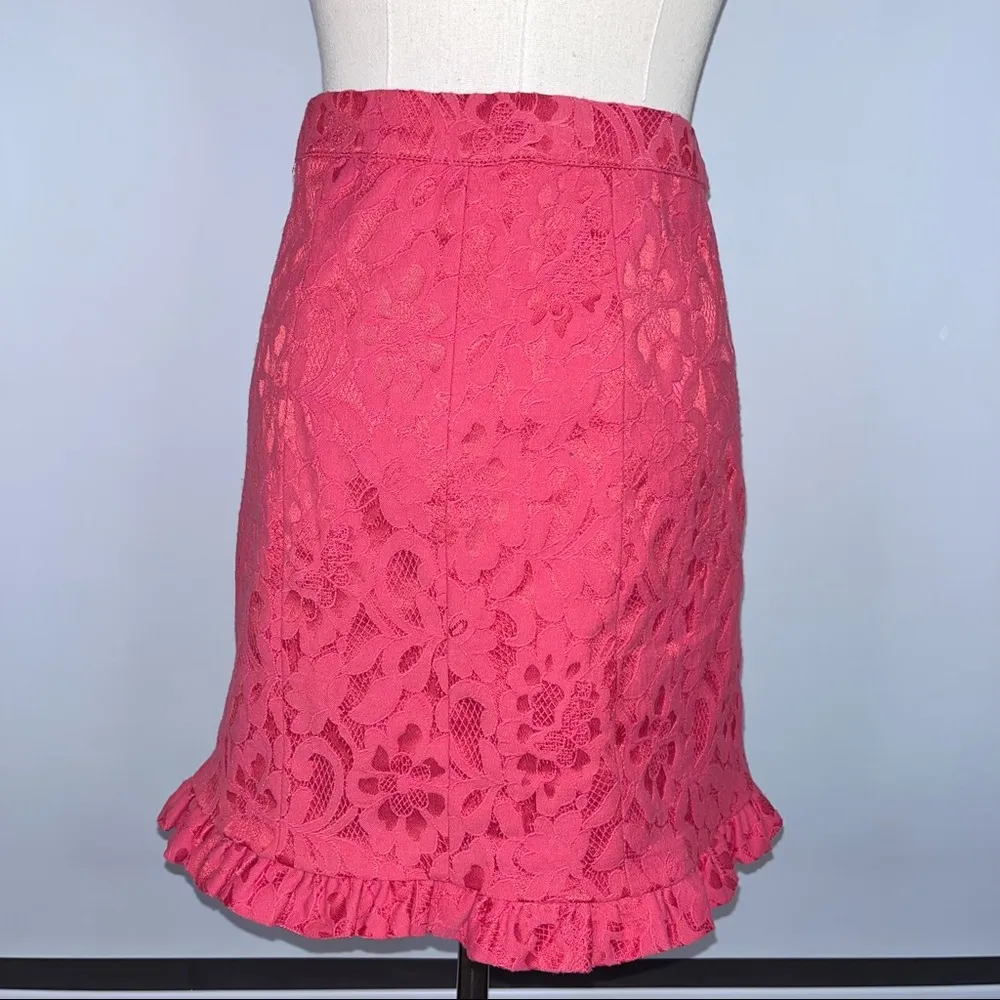 FREE PEOPLE Coral Pink Floral Lace Ruffle Short Mini Skirt 4 - Image 7
