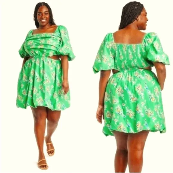 NWT A New Day Green Tropical Floral Cut Out Dress Size XXL - Image 2