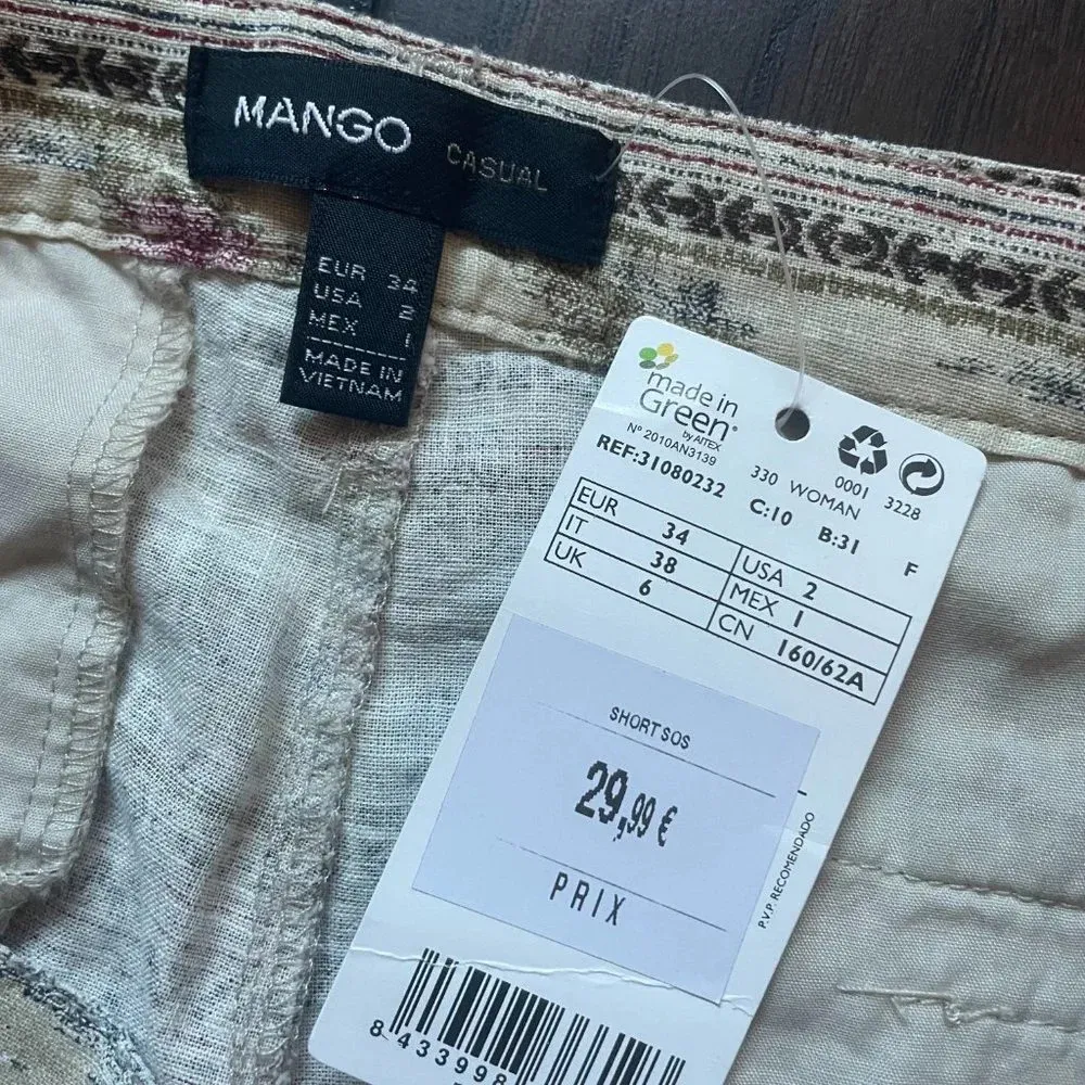 NWT MANGO Tribal Print Linen Like Shorts - Size 2 - Image 6
