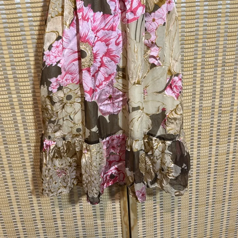 Hale Bob Silk Floral Baby Doll Spagetti Straps Mini Dress/Long Cami Top Small S - Image 4