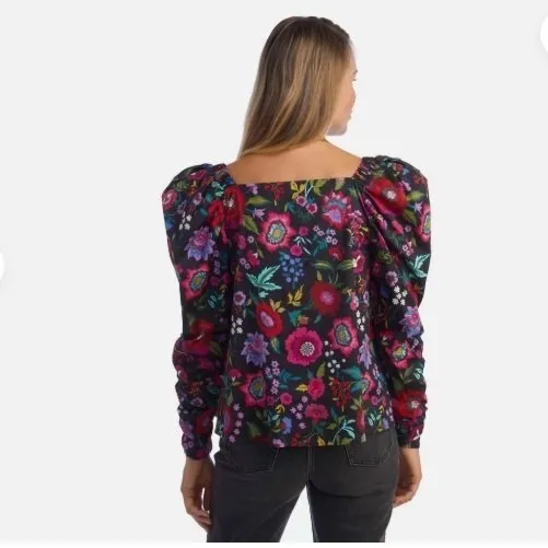 Crosby Mollie Burch Winnie Puff Sleeve Top size XS Black Multicolor Floral NWT - Image 3
