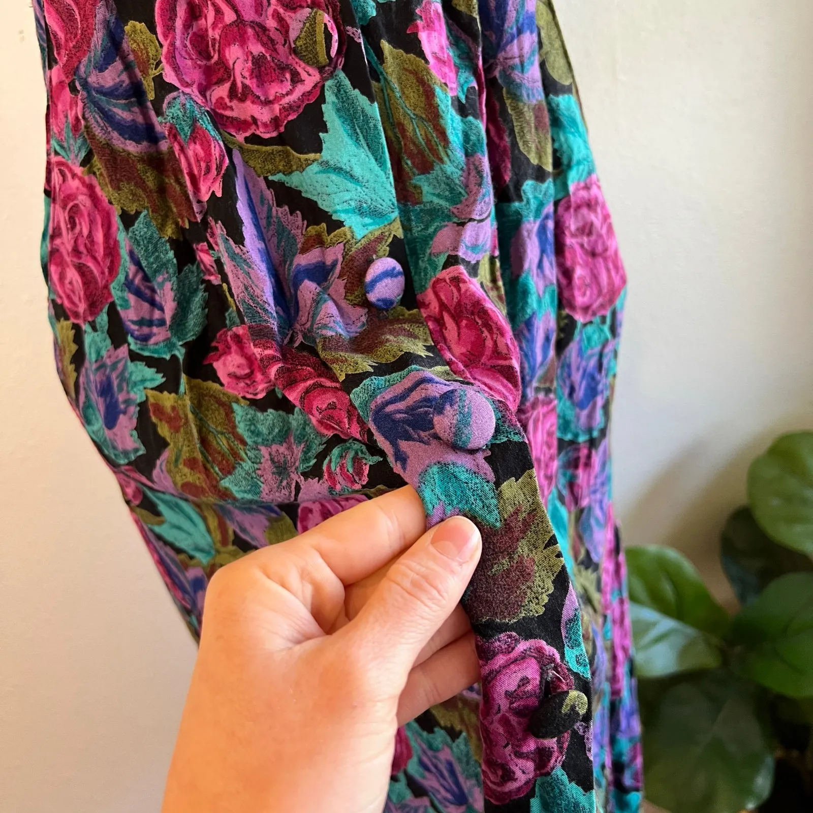 Vintage Handmade Bright Floral Print Sleeveless Button Front Midi Dress XS/Small - Image 4