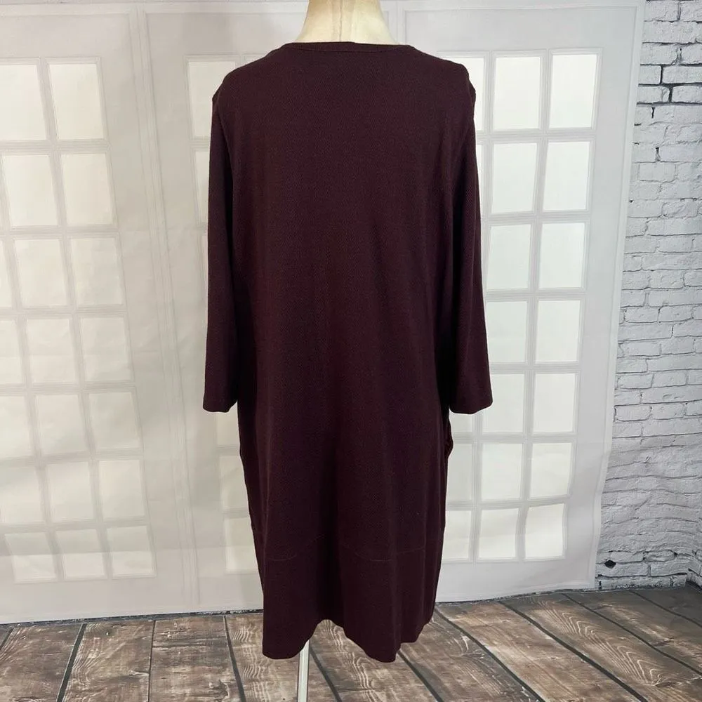J Jill Women's Ponte Long Sleeve with Pockets Knit Shift Burgundy Dress Size XL - Image 6