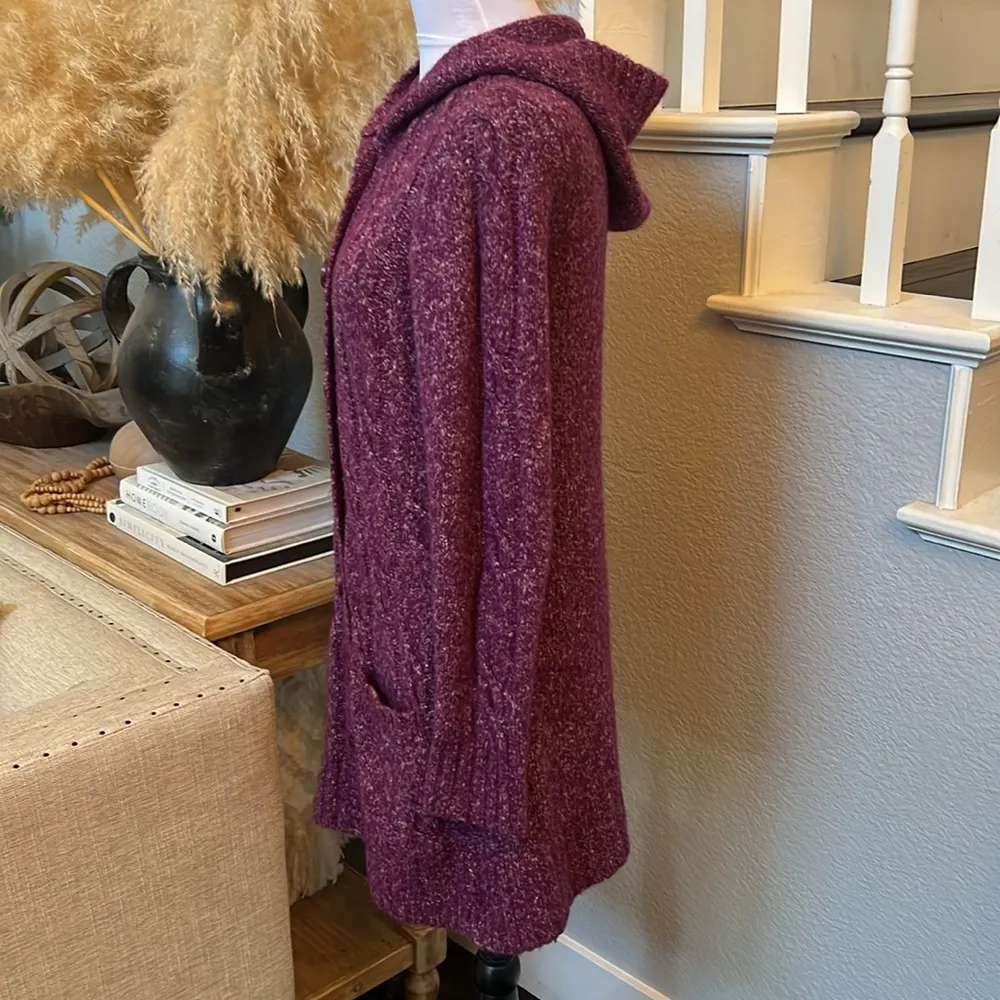 L.L Bean Button Down Chunky Knit Cardigan Purple Sweater Wool Size Medium - Image 4