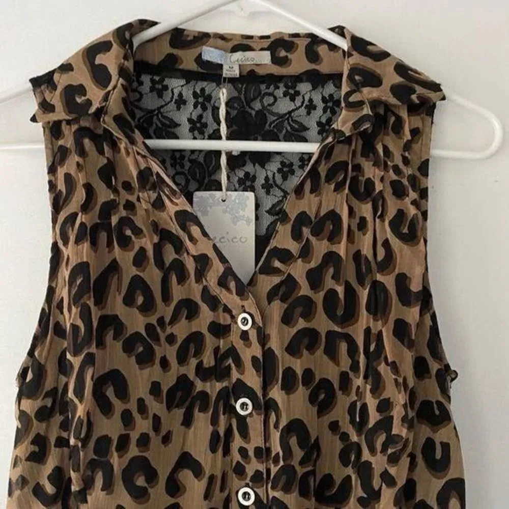 NWT Cecico Leopard Print Sleeveless Ruffle Dress Lace Back Panel Size Medium - Image 10