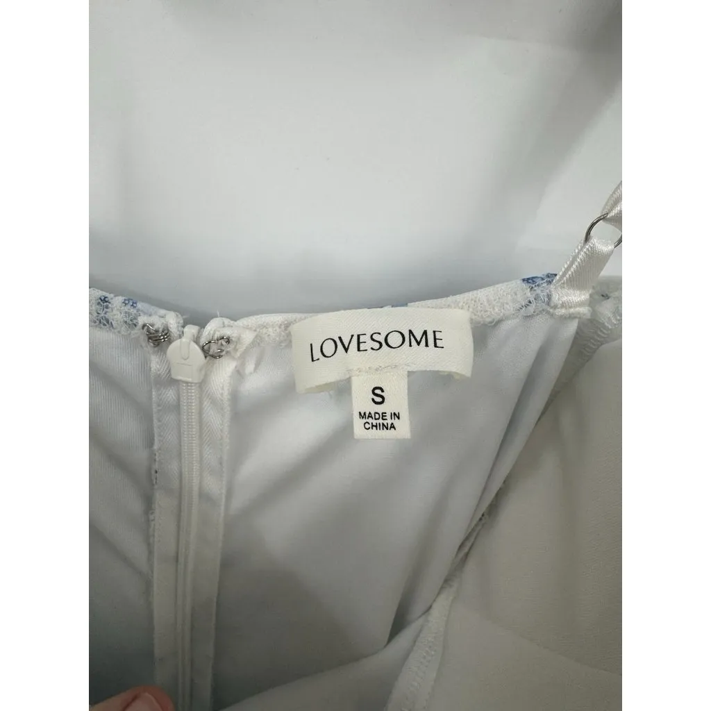 Lovesome Milk Maid Prairie Floral Maxi Dress Women S White Blue‎ Fairy Whimsical - Image 4