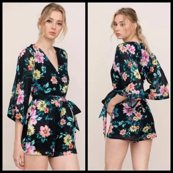 💕YUMI KIM💕 Lotus Floral Romper ~ Wild Rose Black - Image 2
