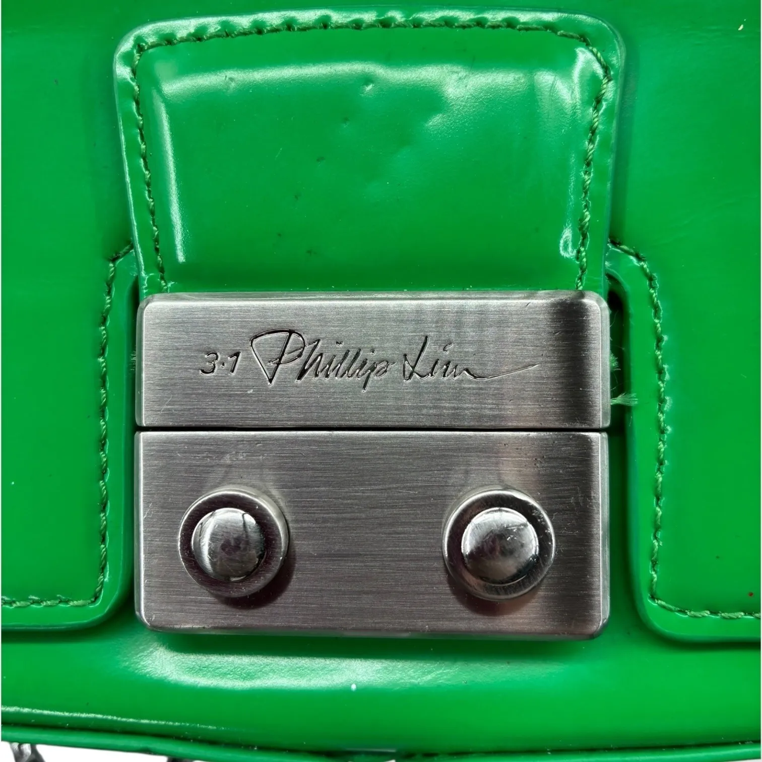 3.1 Phillip Lim Green Leather Mini Shoulder Bag Chain Strap GUC - Image 10