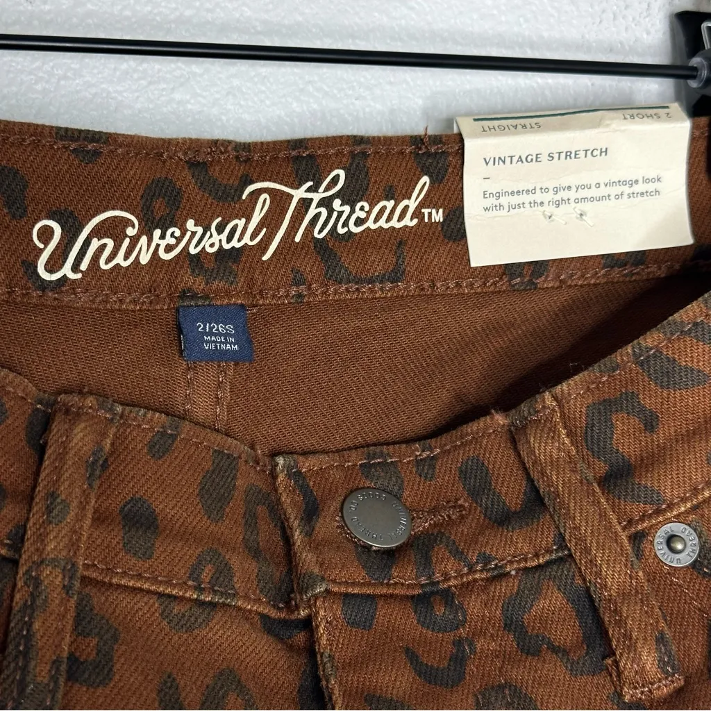 NWT Universal Thread Vintage Straight Jeans Brown Leopard Size 2 Short 28" Waist - Image 10