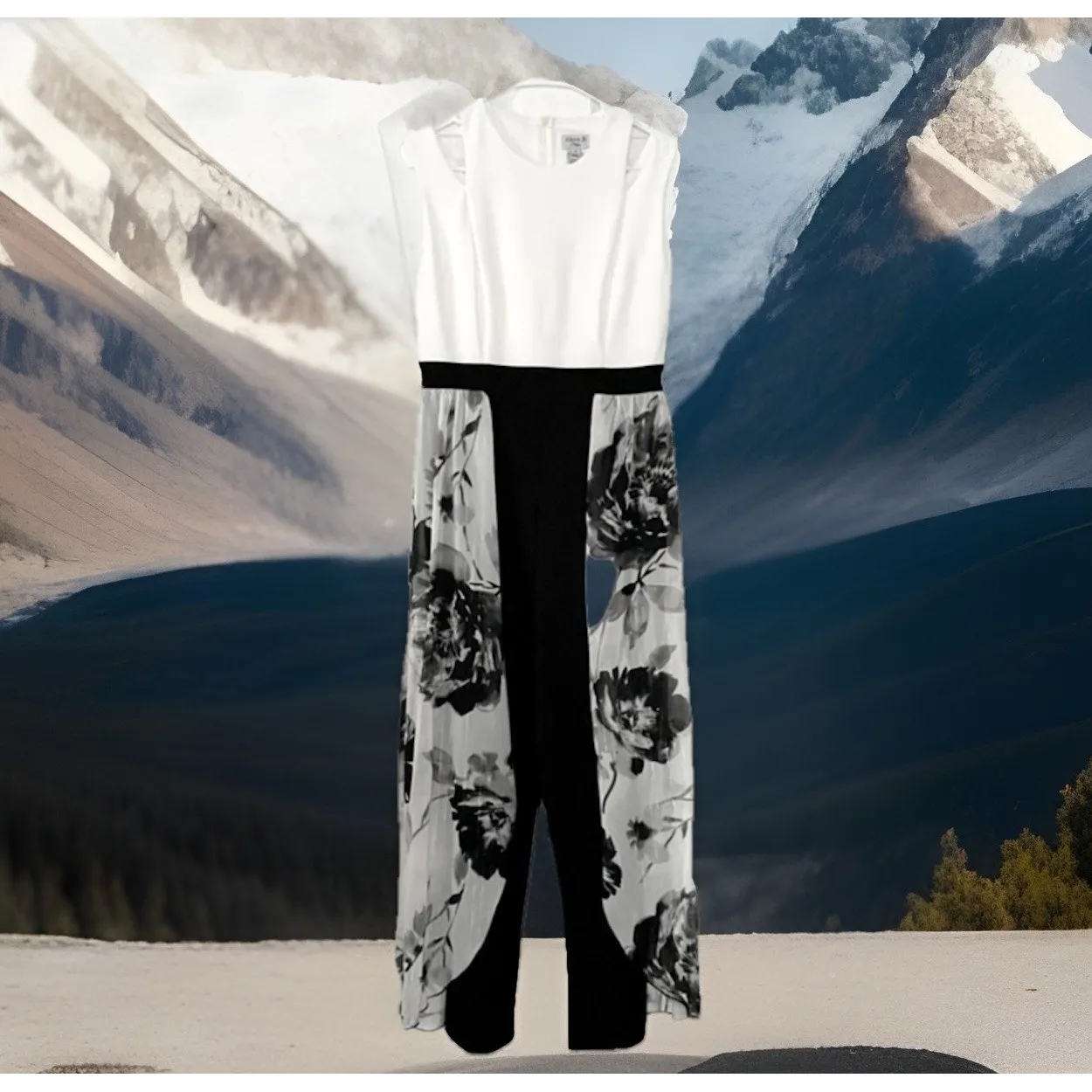 Chic Alex B. Nites Women Jumpsuit Size 4 Stretch Elastic Waist‎ Floral Fairycore Black - Image 4