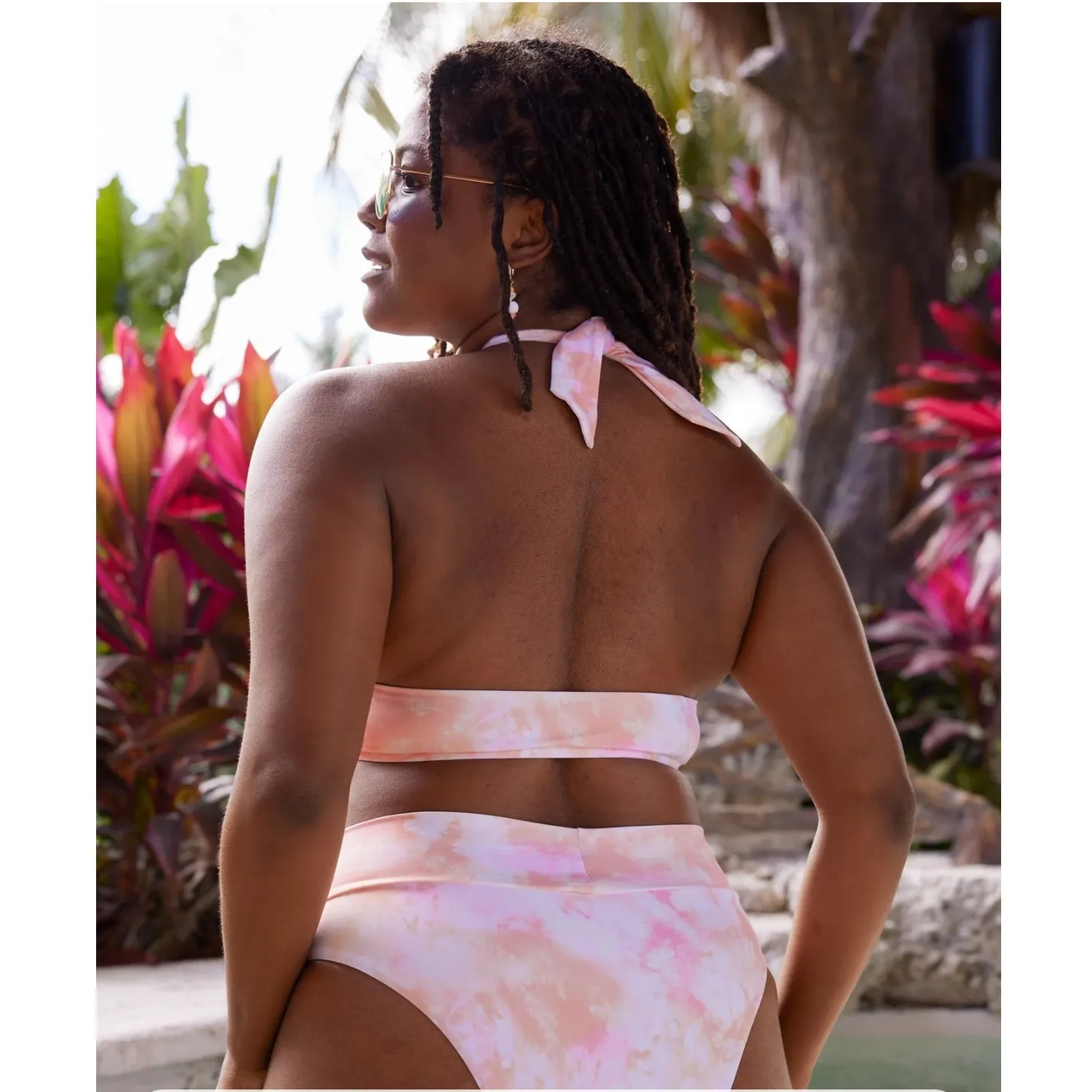 NWT! Aerie Crossover Keyhole Halter Bikini Top in Beach Peach - Size Large - Image 3