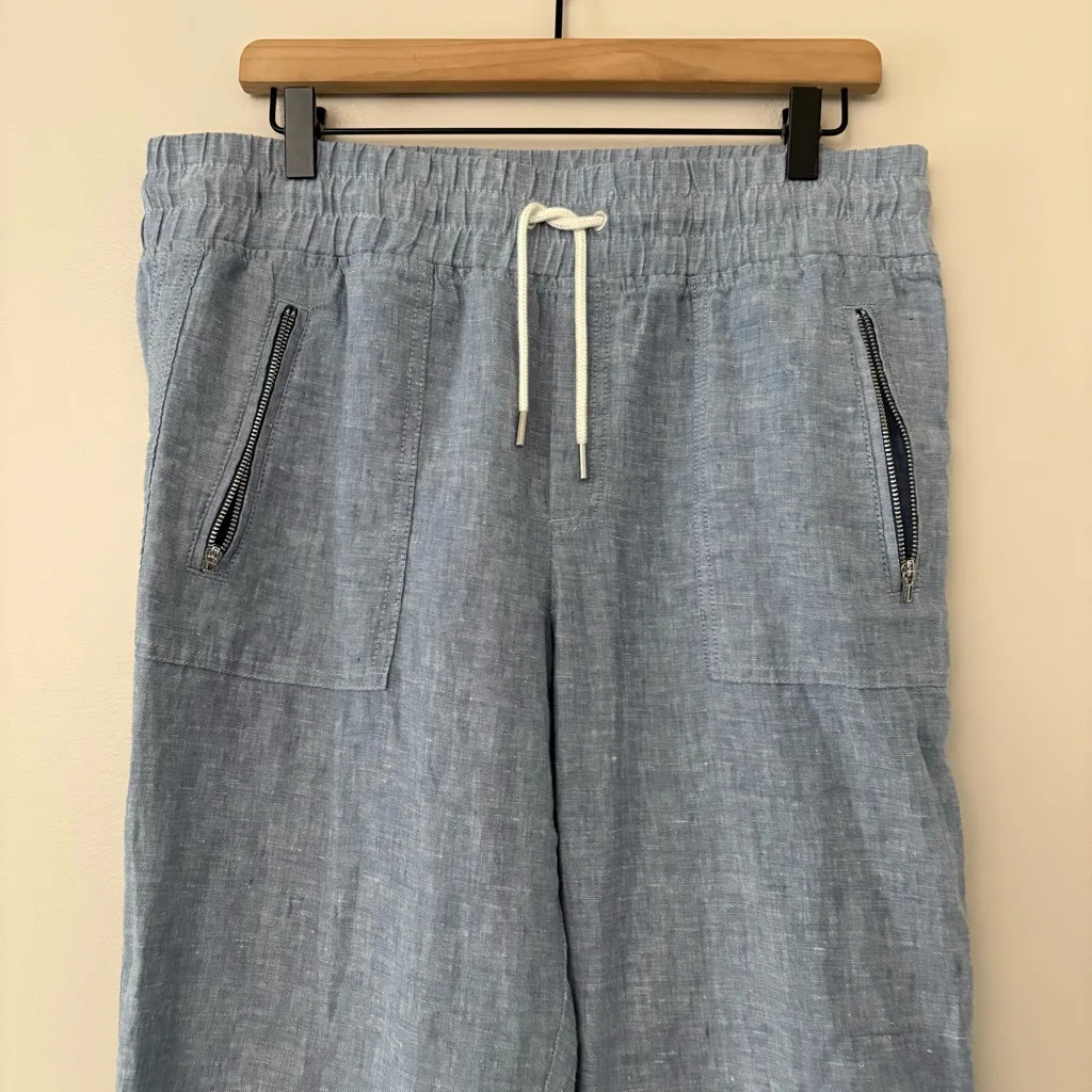 Athleta Cabo Linen Jogger pants in chambray blue drawstring size 10 - Image 7