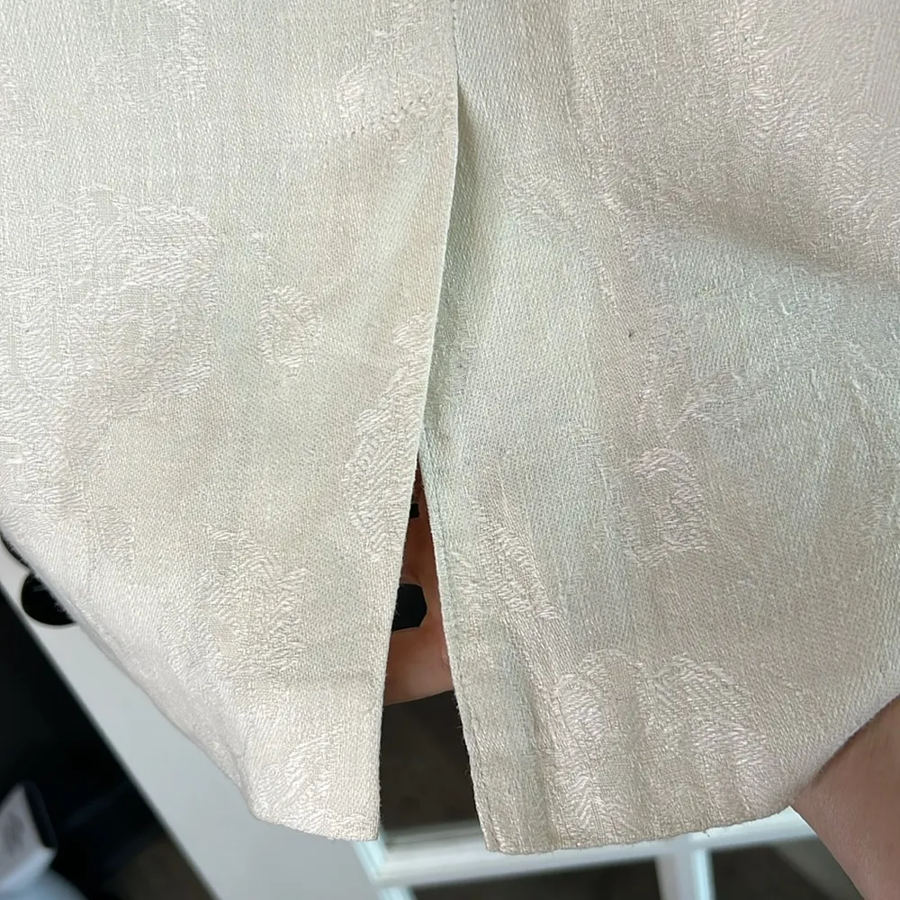 HARVE BENARD Vintage White 100% Linen Jacquard Midi‎ Pencil Skirt Size 6 - Image 5