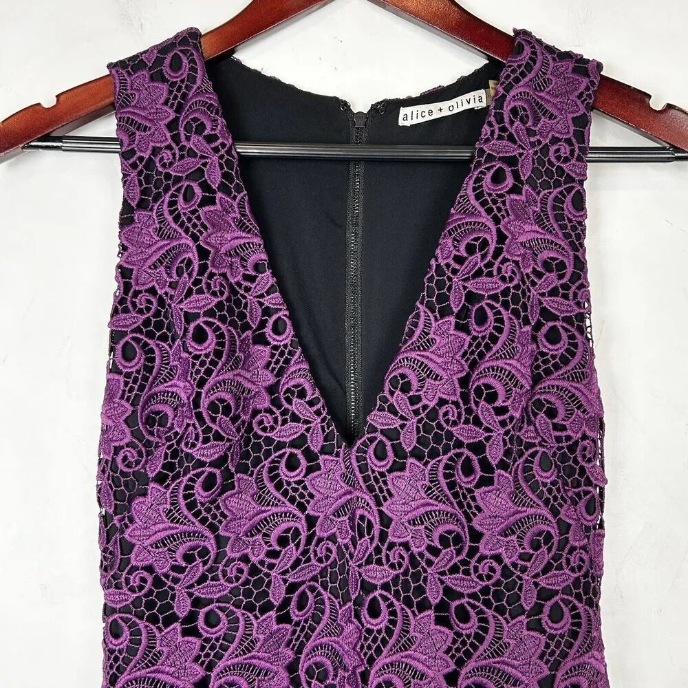 Alice + Olivia Purple Black Floral Guipure Lace Sleeveless Preslee Dress Size 0 - Image 2