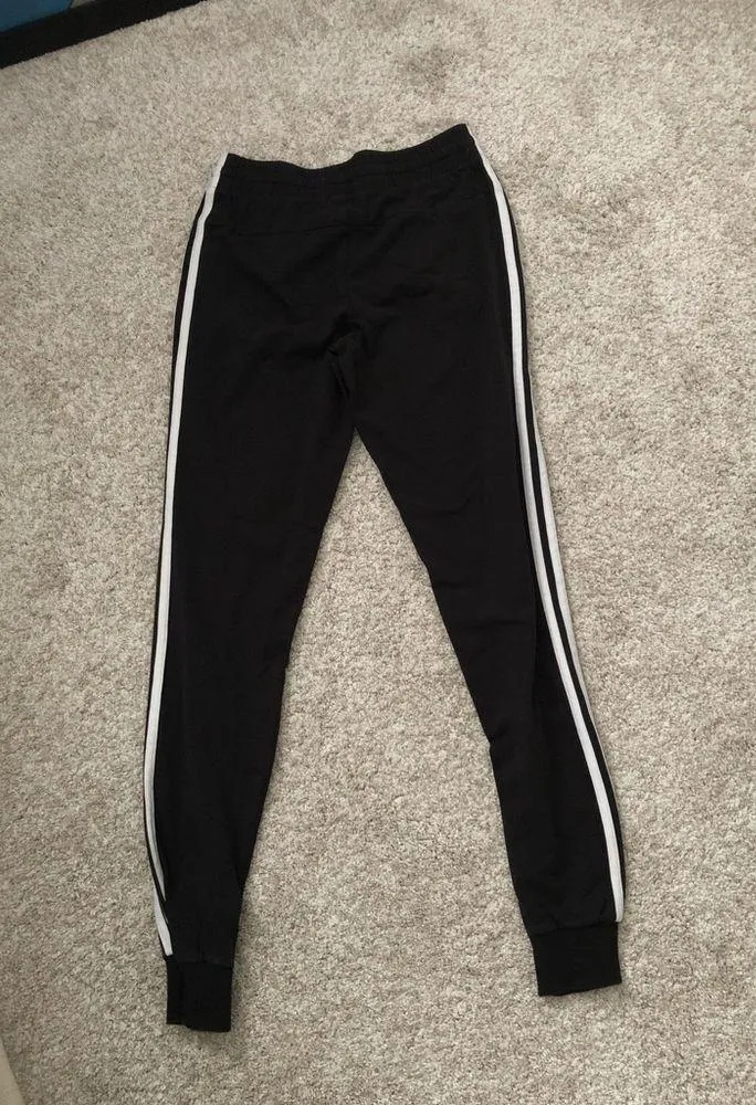 Adidas Essentials French Terry white Stripes Pants Black Joggers women size XS - Image 10