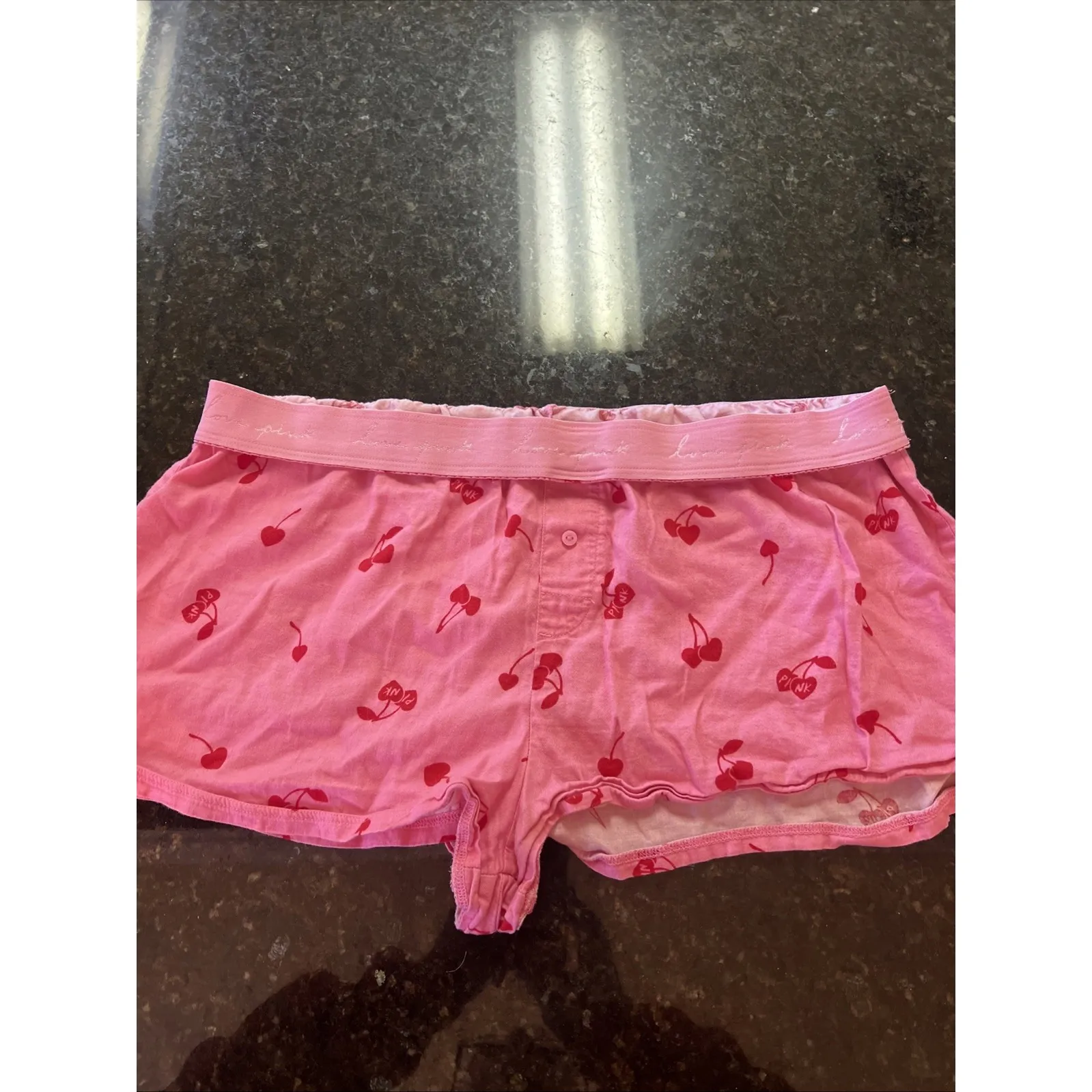 PINK Victoria's Secret‎ Cherry Boxer Shorts Sleep Women's Size L Foldover Waist Size L - Image 5