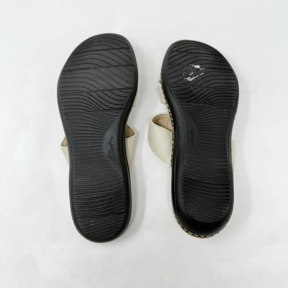 [Clarks] Cream Tan Leather Laurieann Judi Floral Comfort Sandals Hook & Loop 9 - Image 12