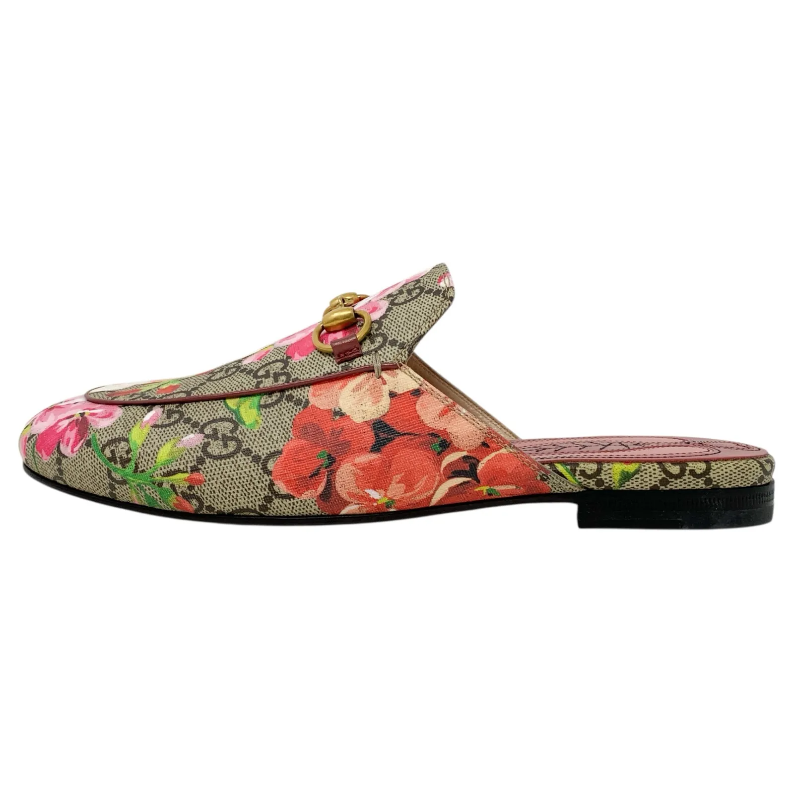 Gucci Princetown Pink Bloom Floral Print GG Monogram Canvas Loafers Mules Flats - Image 3