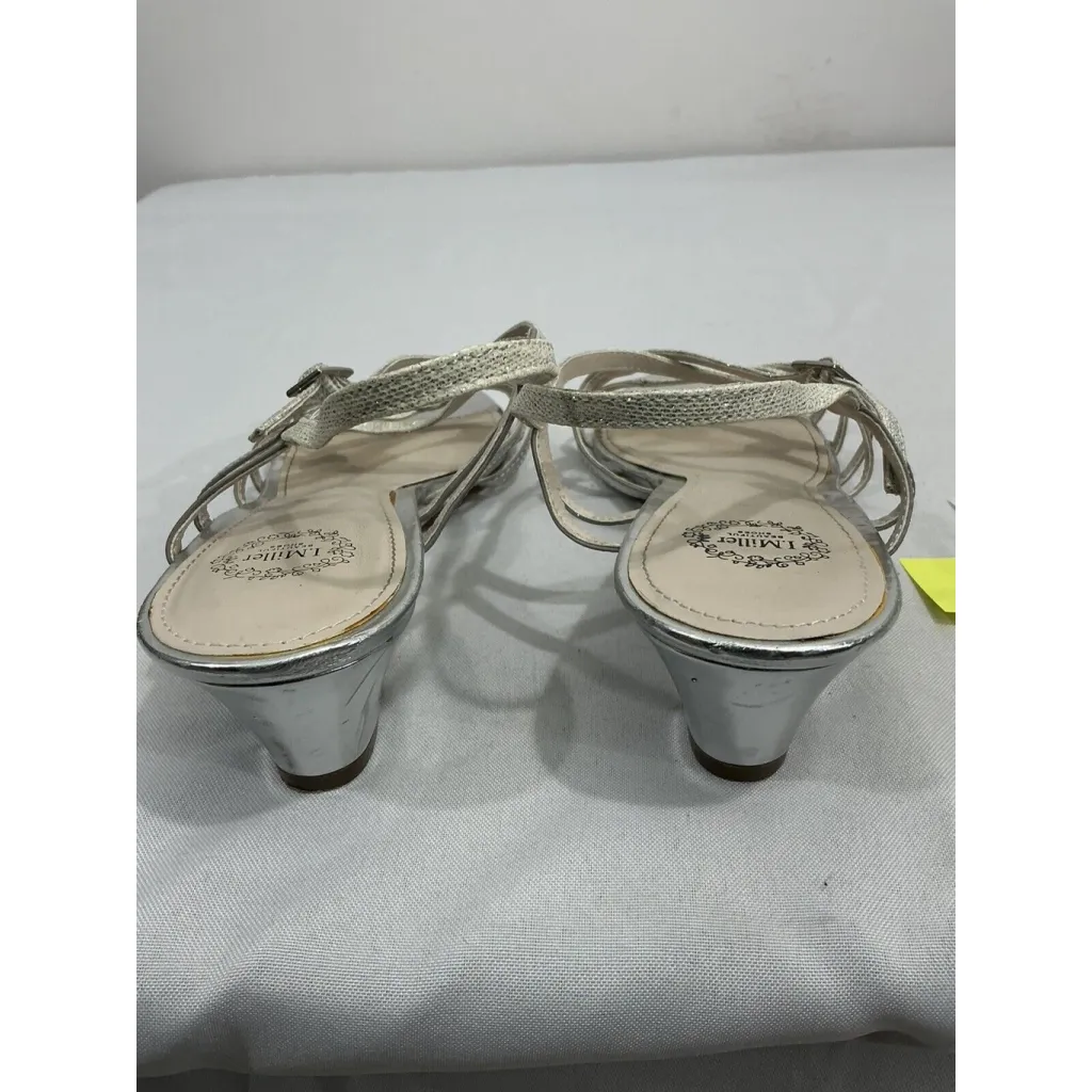 Womans L Miller F20939 Size 9 M Silver Strappy Open Toe Sling Back Wedge Sandals - Image 5