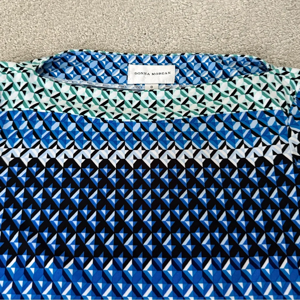 Blue Diamond Geometric Dress Size 8 Stretch Career Church Wedding - Image 7