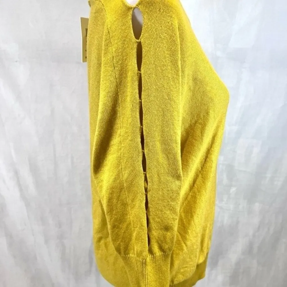 89th & Madison mustard yellow long cut out sleeve sweater size medium NWT - Image 2