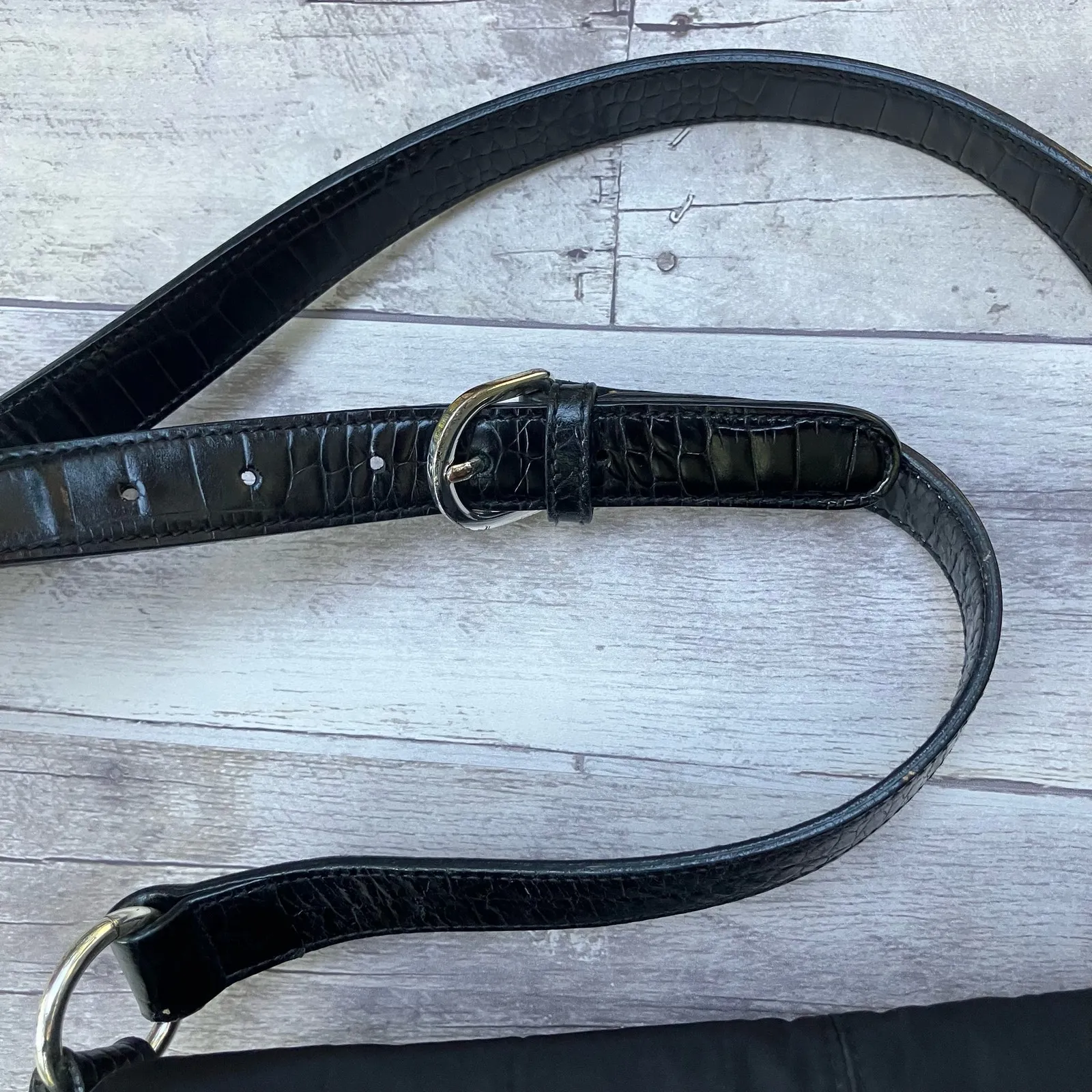 Ralph Lauren Purse Nylon Leather Messenger Crossbody Mock Croc Preppy Old Money Black - Image 12