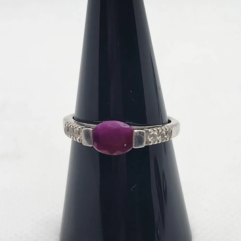 RJ Graziano Sterling Silver, Ruby, & Clear Crystal Ring (8) Red - Image 2