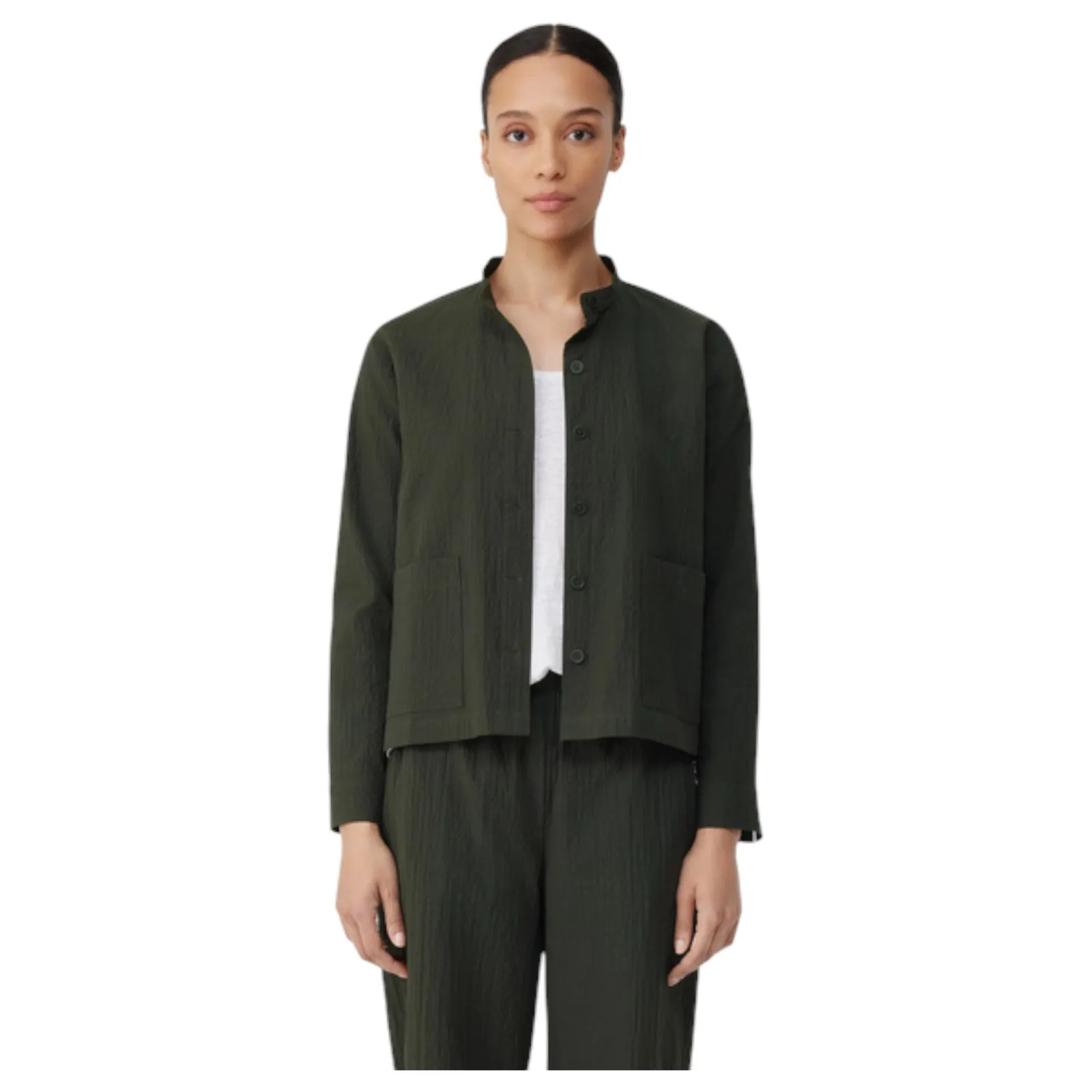 Eileen Fisher Green Textured Mandarin Collar Blouse PS Petite Small 6 – 8 - Image 6