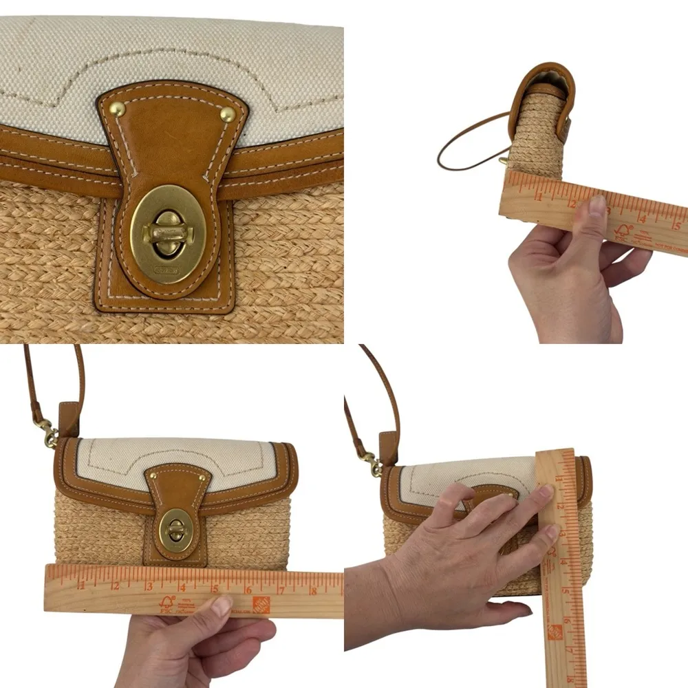 Coach Straw Summertime Clutch Wristlet Bag Natural Leather Trim Turnlock Coastal - Image 15