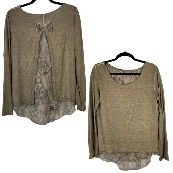 Made in Italy Angora Blend Flowy Lagenlook Boho Floral Blouse Size Large Brown - Image 2