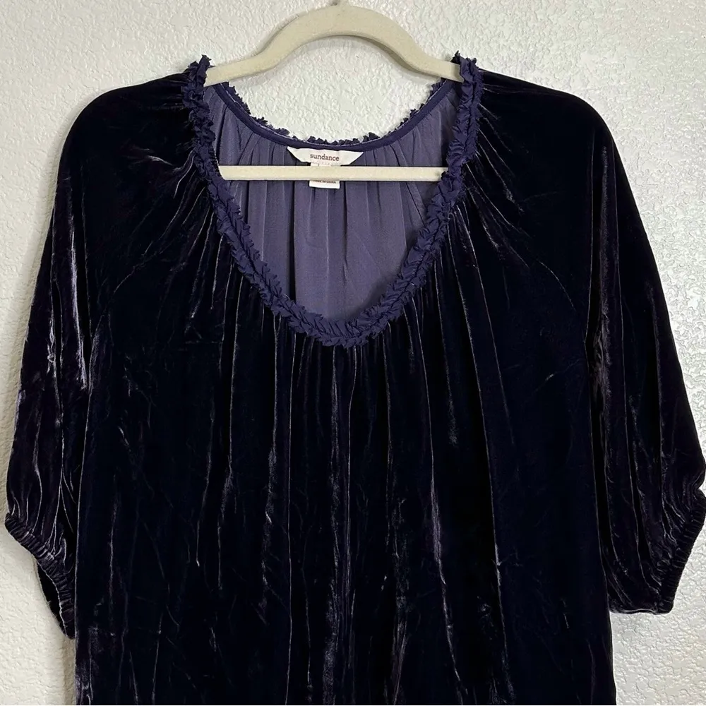 Sundance Silk Blend Velvet Deep Purple Balloon Sleeves Tunic Top, Sz Medium - Image 3