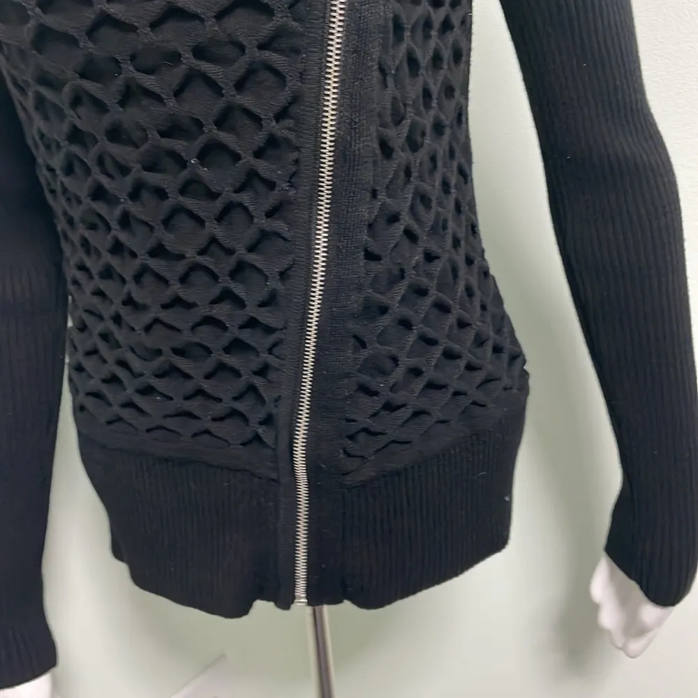 White House Black Market BLACK honeycomb zipper sweater small NEW - Image 3