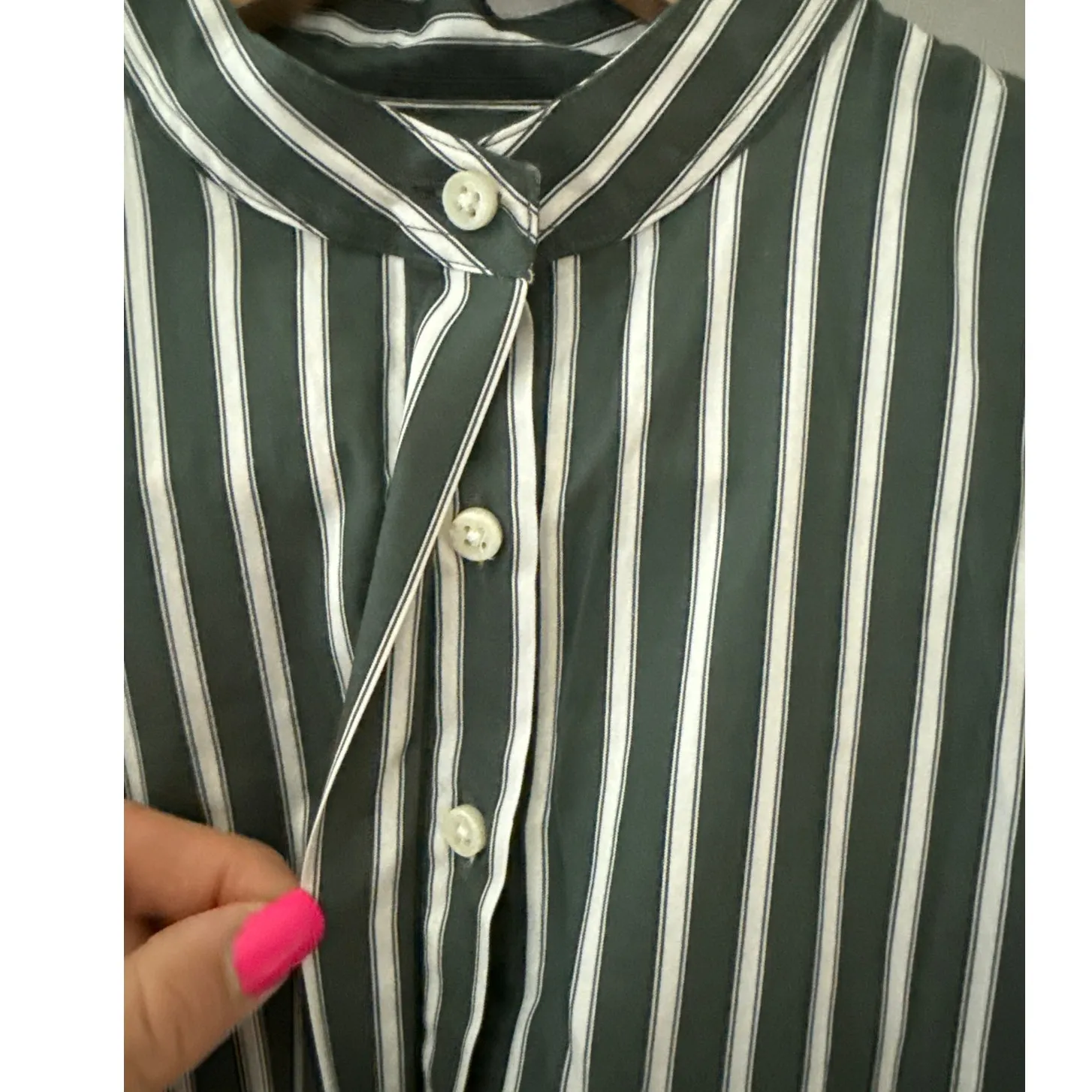 Ann Mashburn Christiane Tunic Tie Hem Green/Cream Bengal Stripe Poplin Size XS - Image 6