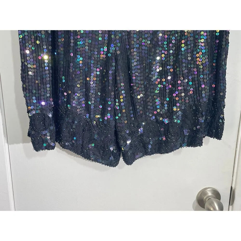 VTG Cotton Castle Silk Shorts Medium Beaded Sequined Bling 80s Deadstock NWT Black - Image 3