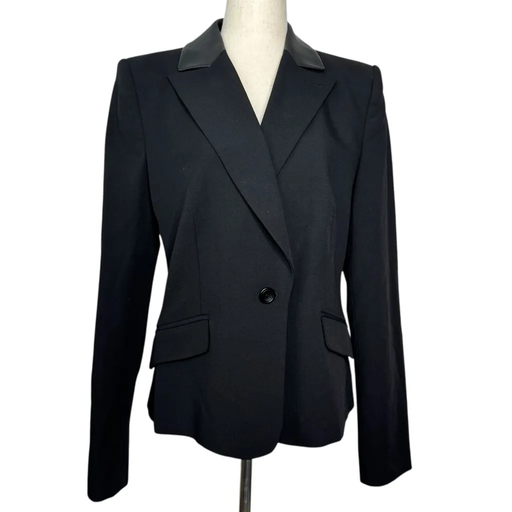 Karen Millen Black Leather Lapel Tuxedo Blazer Jacket - Image 3