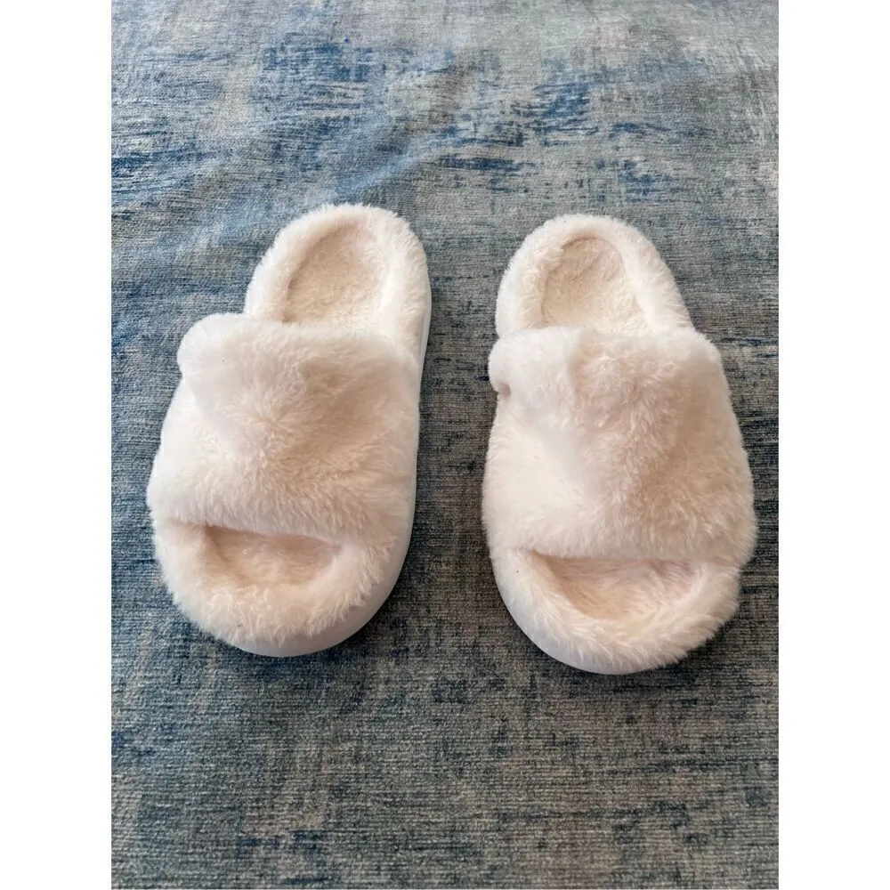 Cream Faux Fur Platform Slipper Slides Euro 40 - Image 2