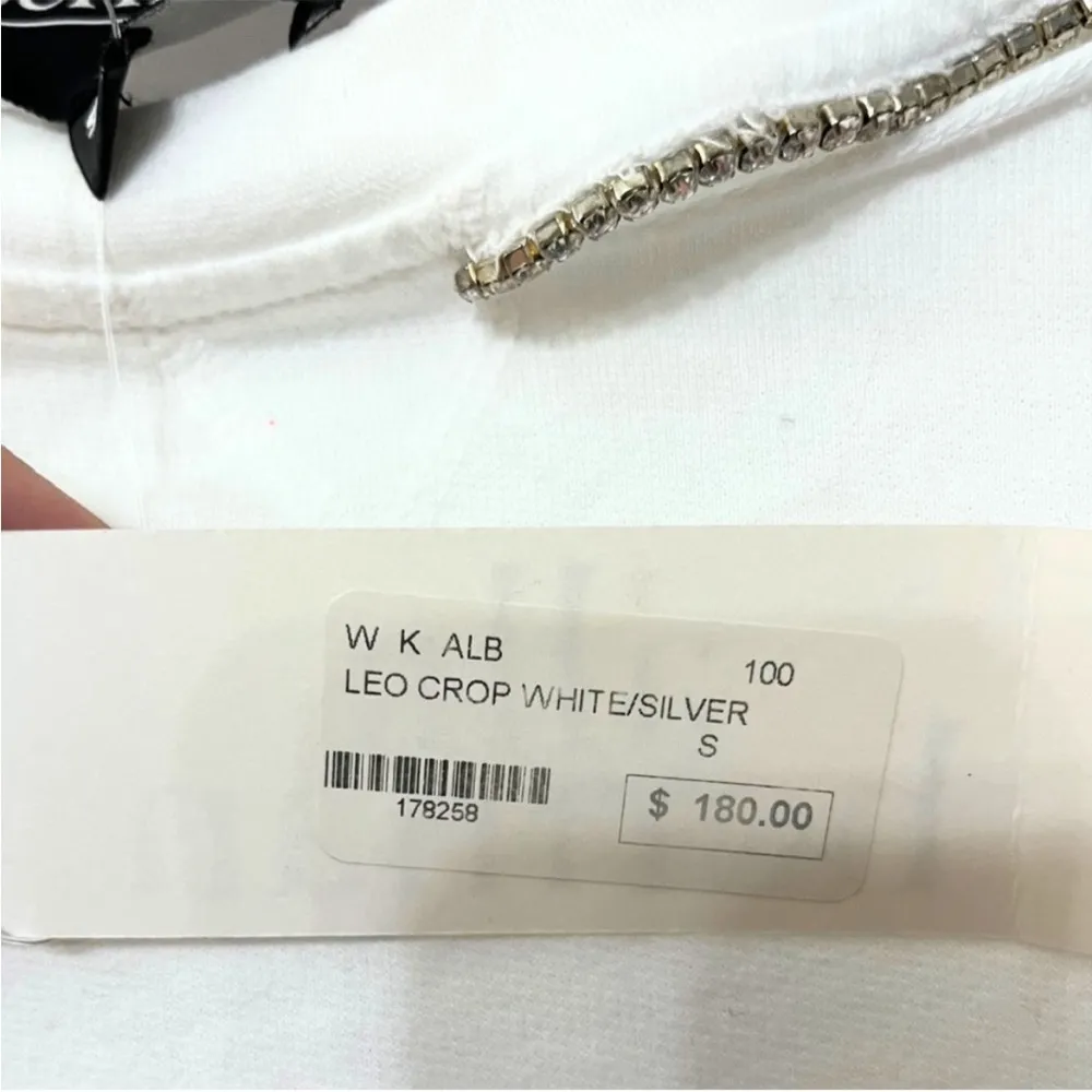 NEW Alla Berman Leo Cropped Sweatshirt Size Small White - Image 8